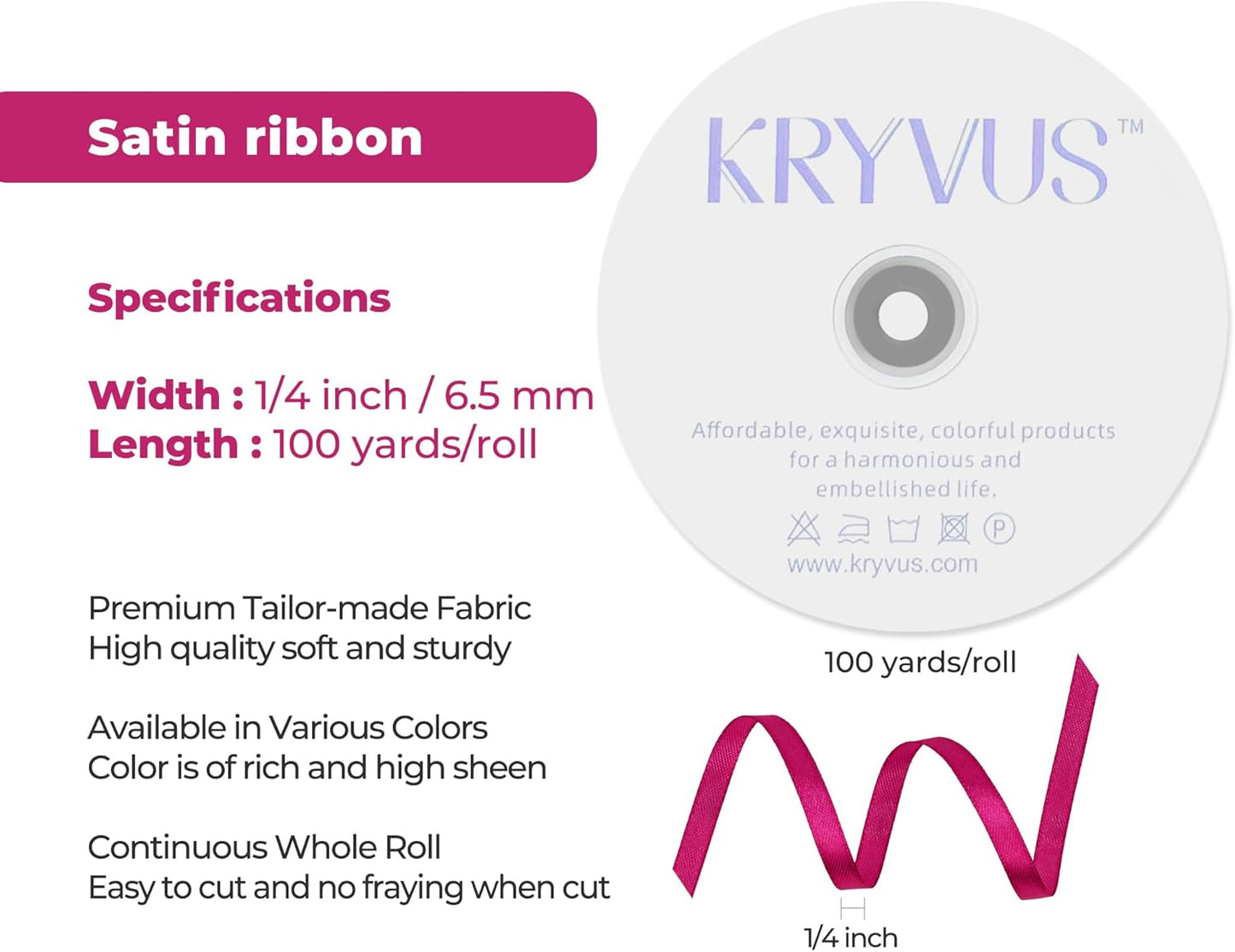 Rose Red Satin Ribbon 1/4 inch X Continuous 50 Yards, Single Face Polyester Ribbon Perfect for Gift Wrapping, Flower Bouquet, Wedding Decor, Crafts, Bow Making, Sewing and More