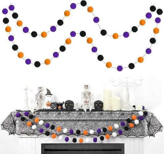 TBD Decor 2pk Halloween Decorations Pom Pom Garland,13FT Colorful Large Felt Ball Garland,Cute Hanging Halloween Party Decorations for Mantle,Indoor Birthday Party Supplies