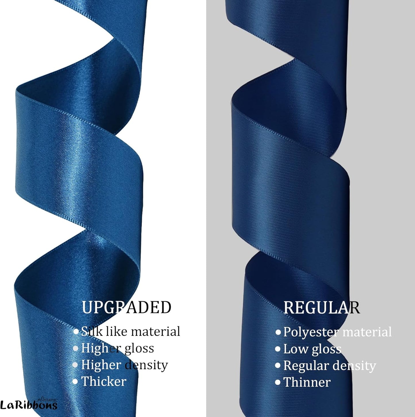 LaRibbons Navy Satin Ribbon 1 1/2 Inch 25 Yards Luxury Double Faced Blue Silk Ribbon for Flower Bouquet Crafts Gift Wrapping Wedding Party Graduation Decoration