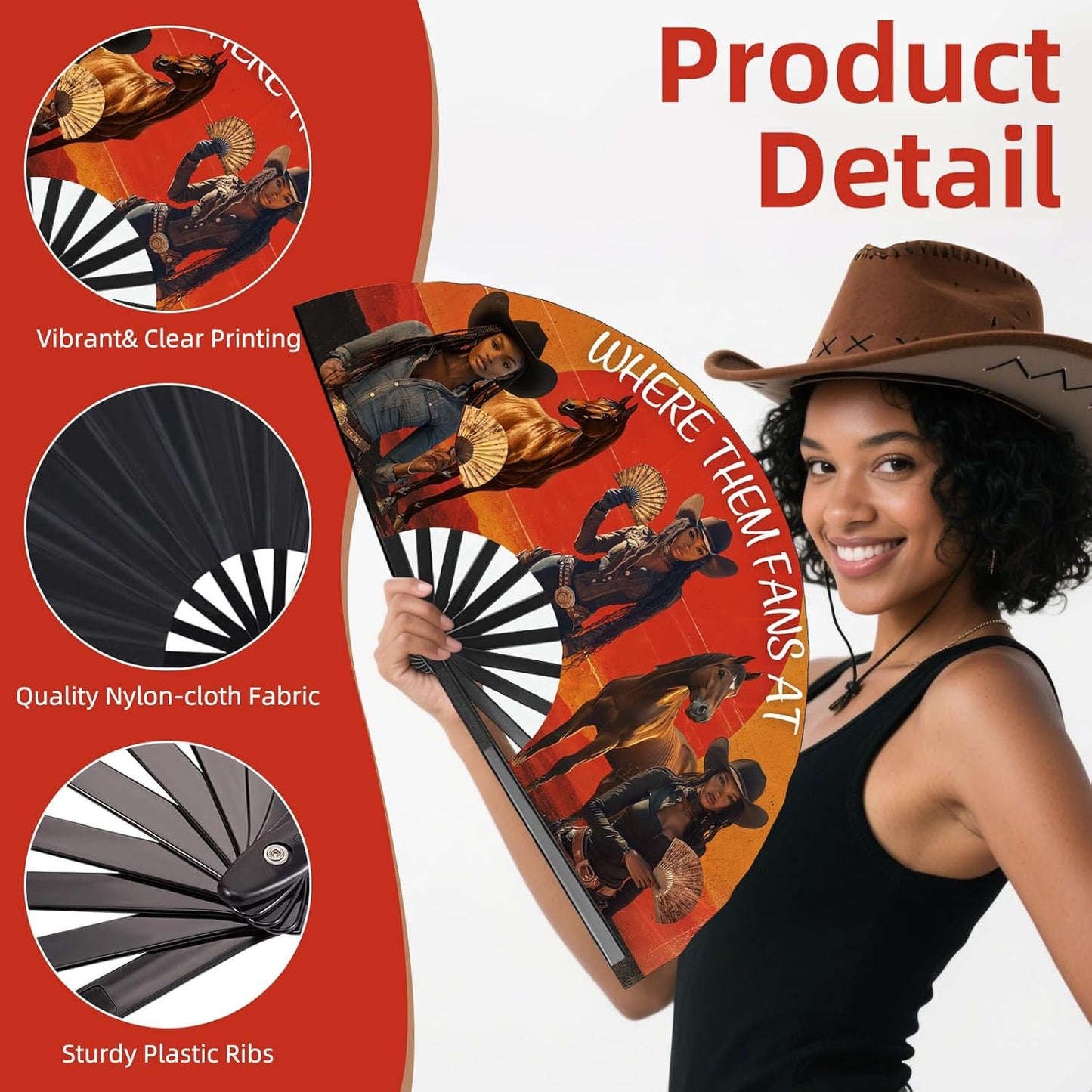 Where Them Fans at Folding Fans for Line Dancing, Boots On The Ground, Line Dance Popping Fan, Western Clack Fan for Dance, Party, Decoration, 13In