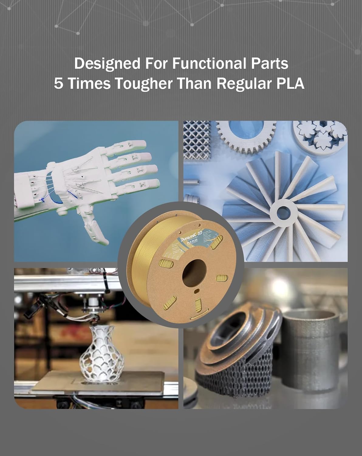 DURAMIC 3D PLA+ Filament 1.75mm 3D Printer Filament with Higher Tensile & Rigidity 1Kg Cardboard Spool (2.2lbs), Dimensional Accuracy Probability +/- 0.02mm Champagne Gold