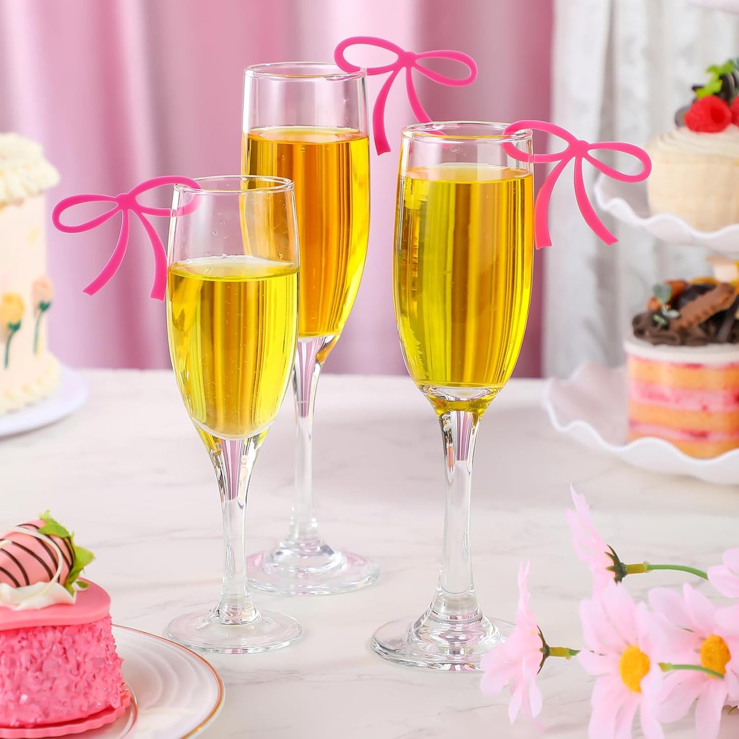 50 Pcs Bows Drink Tags Coquette Bow Wine Glass Charms Acrylic Bowknot Drink Tag for Bachelorette Birthday Wedding Coquette Tasting Party Decor Accessory(Rose Pink)
