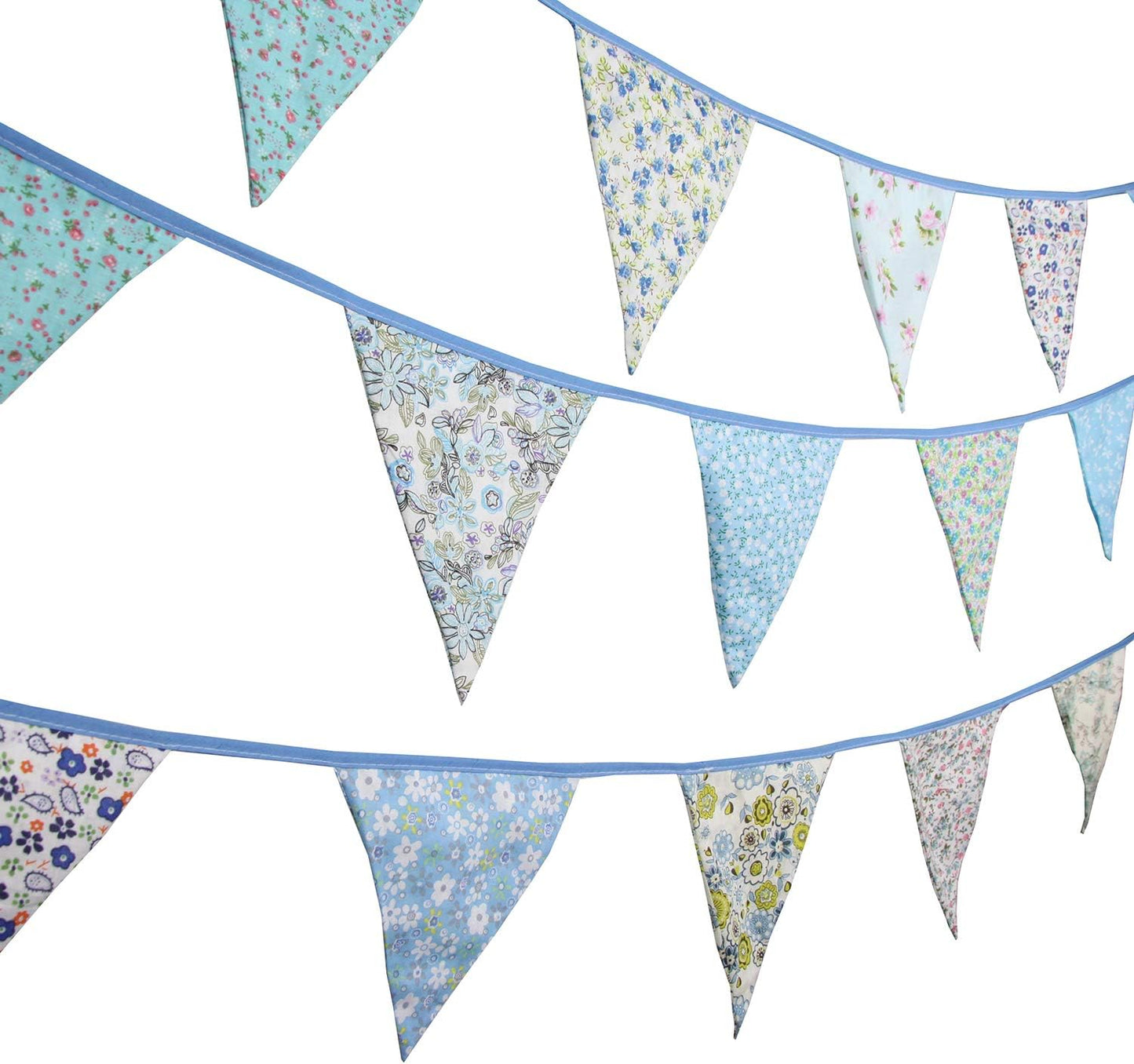 10M/32Ft Triangle Bunting Banner, 36 Pcs Cotton Fabric Flags Pennant Garlands for Birthday Party, Wedding, Baby Shower, Outdoor and Home Decorations (Blue)