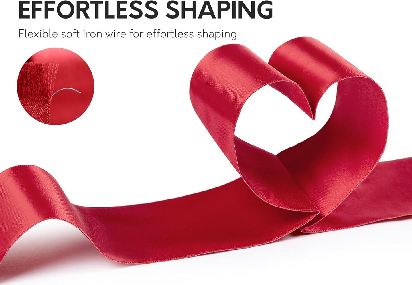 Red Satin Ribbon Double-Faced Wired Ribbons for Gift Wrapping Flower Bouquet Bows Wedding Invitation Christmas Decor Crafts 2-1/2 Inch 10 Yards