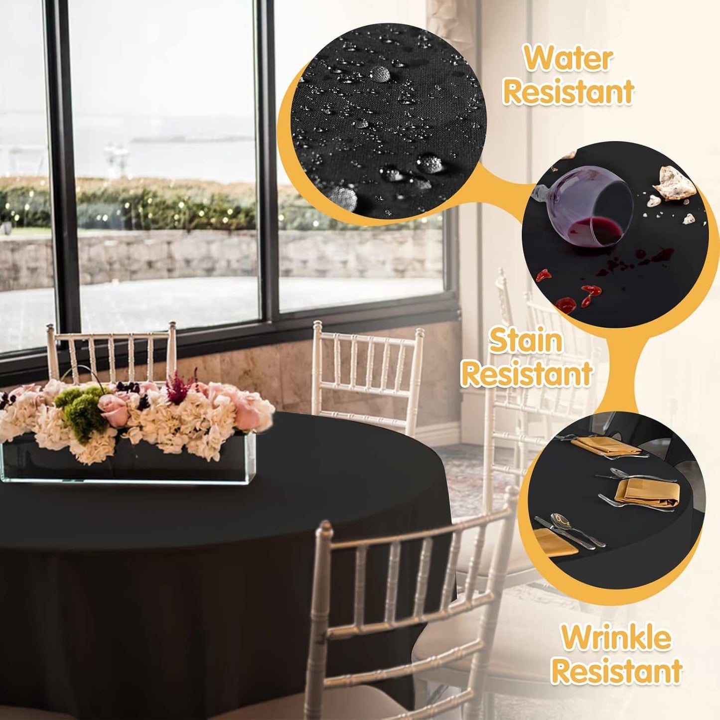 BRILLMAX 6 Pack Black Round Tablecloths 120 Inch - Circle Bulk Linen Polyester Fabric Washable Table Cloth Cover for Wedding Reception Banquet Birthday Party Buffet Restaurant