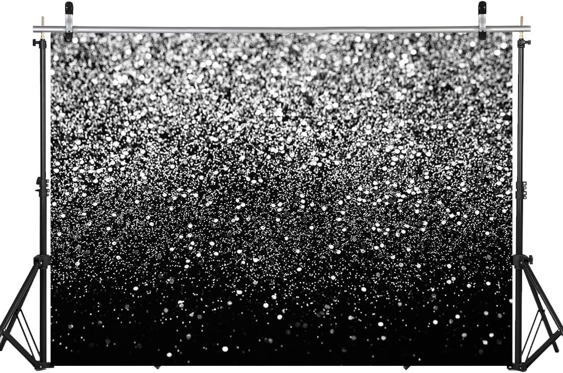 WOLADA Black and Silver Backdrop Silver Glitter Backdrop for Photography Wedding Birthday Baby Shower Party Photo Studio 7x5FT FW18