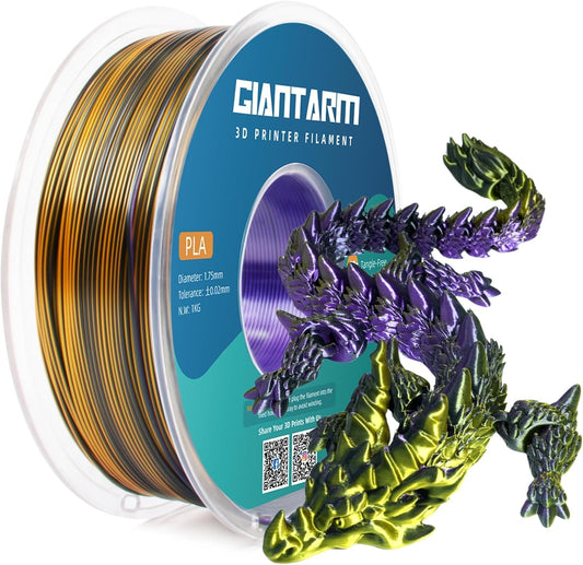 GIANTARM Silk PLA 3D Printer Filament, Tri-Color 3D Printing PLA Filament 1.75mm, Shiny Silk PLA, Dimensional Accuracy +/- 0.03 mm, 1kg/2.2lbs (Purple+Gold+Black)