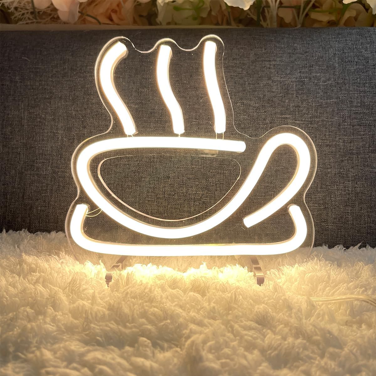 Coffee Table Number Neon Sign Desk Lamp Night Light Wedding Letter LED Neon Sign Wedding Table Decorations Neon Light Shop Bedroom Home Room Decor Christmas Party Warm White USB 20×19 CM
