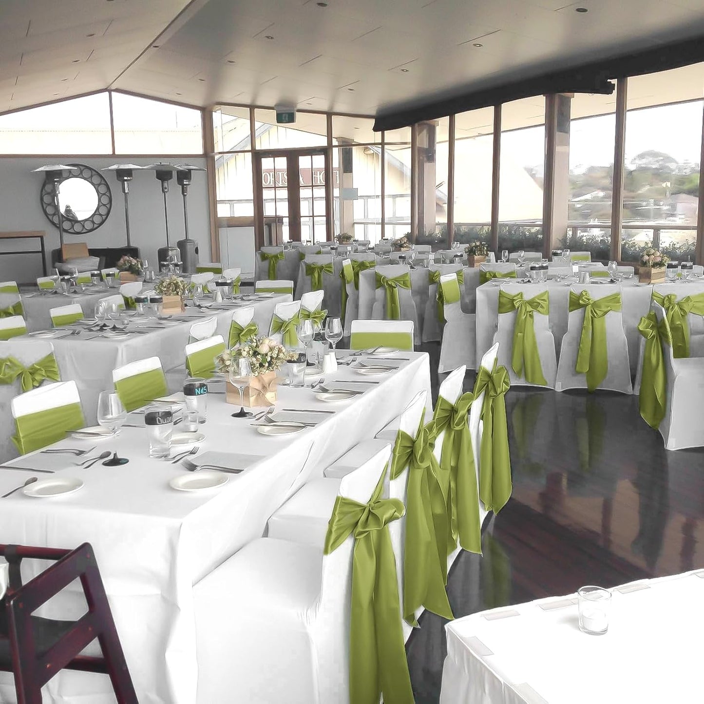 fani 60 PCS Apple Green Satin Chair Sashes Bows Universal Chair Cover for Wedding Reception Restaurant Event Decoration Banquet,Party,Hotel Event Decorations (7 x 108 inch)