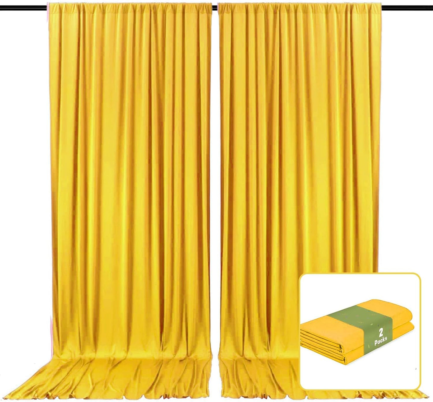 2 Panels Yellow Backdrop Curtain, 10 x 7 Feet Background Curtains for Parties, Weddings, Baby Showers, Bachelorette Halloween, Christmas Birthday Party Photoshoot Backdrop Curtains Decorations