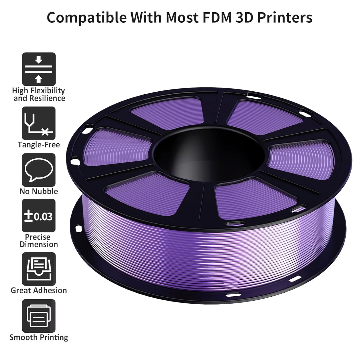 GIANTARM 3D Printer Filament, Silk Purple Pla Filament, 1Kg(2.2lbs) Spool, 1.75mm Dimension Accuracy +/- 0.03mm, 3D Printing Filament