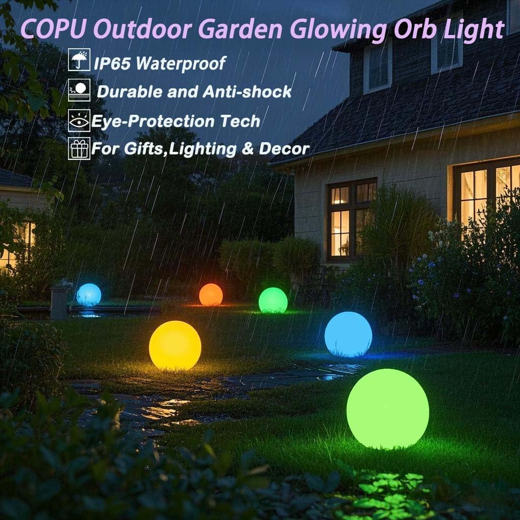 12-Inch LED Ball Light, Changing Glowing Orb Light with Remote, Soft Dimmable Globe Floor Lamp, Rechargeable Globe Mood Lamp, Waterproof Decorative Cordless Night Lights for Home Bedroom Nursery Patio