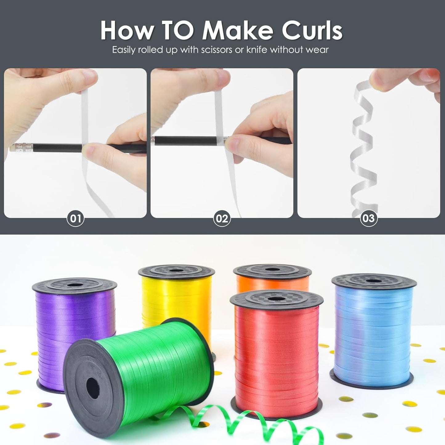 Black Curling Ribbon - 500 Yard Curly Gift Ribbon for Wrapping, Balloons & Floristry