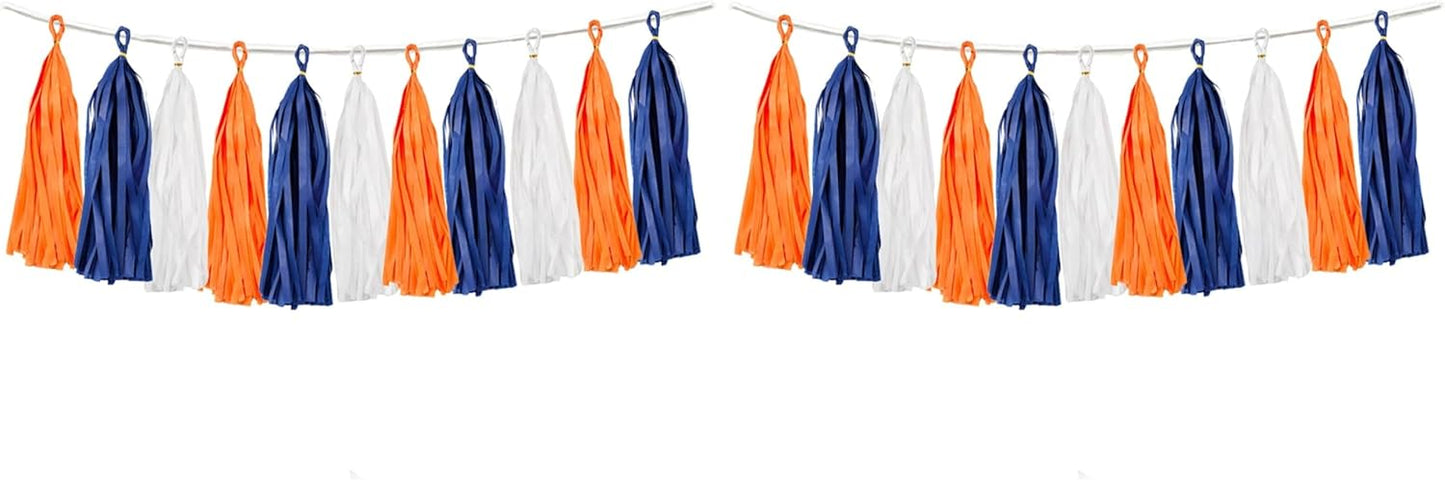 15PCS Navy Blue Orange White DIY Party Tassel Garland Paper Banner Streamer Backdrop for Graduation Astros Birthday Wedding Baby Shower Nursery Classroom Garland Tassel Hanging Decoration (Pack of 2)