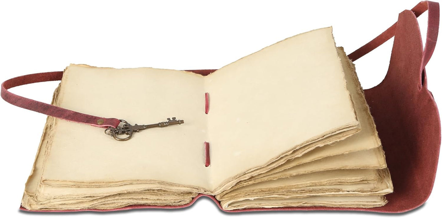 Leather Journal with Lined and Unlined Deckle Edge Paper 8x6 inch and Vintage Key | Handmade Writing Notebook Diary | Bound Daily Notepad for Men & Women Medium, Sketch/Writing pad for Artists