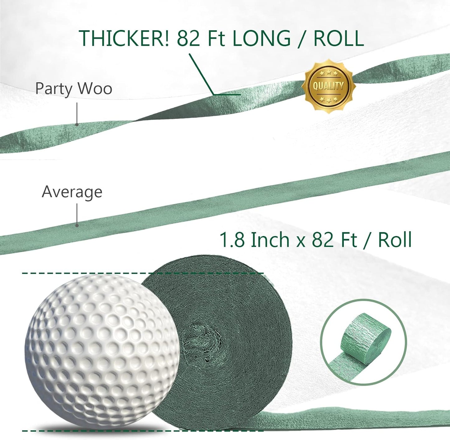 PartyWoo Dark Green Crepe Paper Streamers 4pcs 328ft Pack of Sage Emerald Forest Hunter Green Crepe Paper Streamers for Birthday Baby Shower Woodland Dinosaur Jungle Football Theme Party Decorations