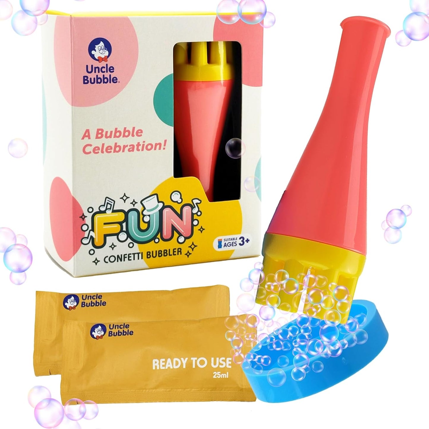 Uncle Bubble Mini Bubble Blower, Makes Thousands of Bubbles, for Kids and Toddlers, Plastic Reduction Version