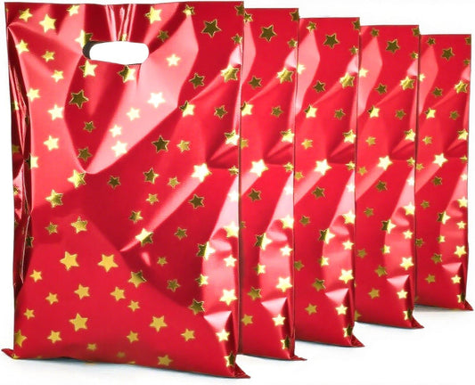 CC Wonderland 6 * 9inch Party Favor Bags 30PCS, Red Gold Star Pattern with Handle,Goodie Treat Loot Bags for Kids Children Birthday, Baby Shower, Easter Holiday Party Gift Wrap Decoration