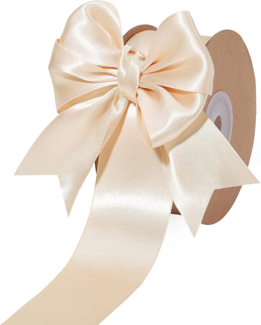 LaRibbons Nude Satin Ribbon 1 1/2 Inch 25 Yards Luxury Double Faced Silk Ribbon for Flower Bouquet Crafts Gift Wrapping Wedding Party Decoration