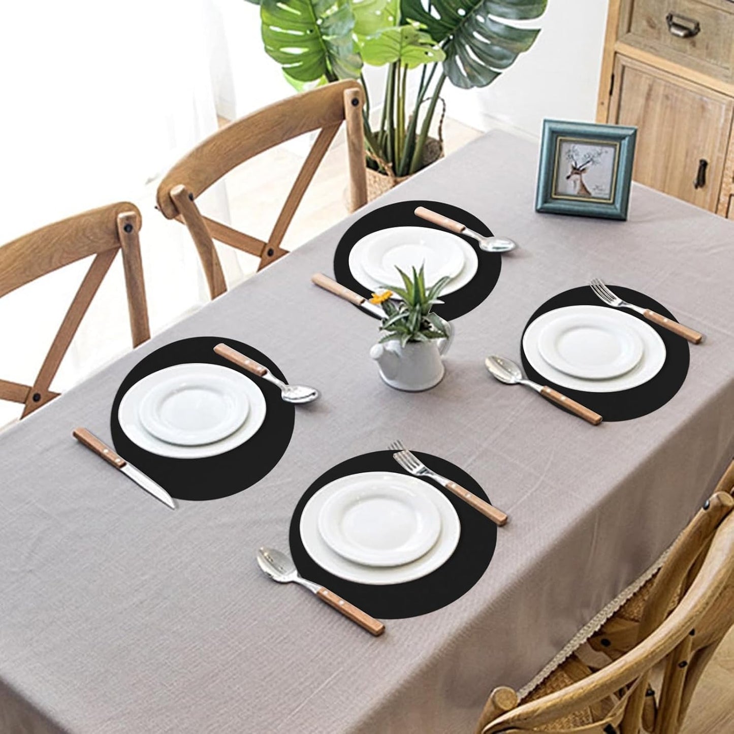 50 Black Paper Place Mats Black Round Disposable Table Mats Decorative Placemats for Wedding Banquet Party Tableware Decor