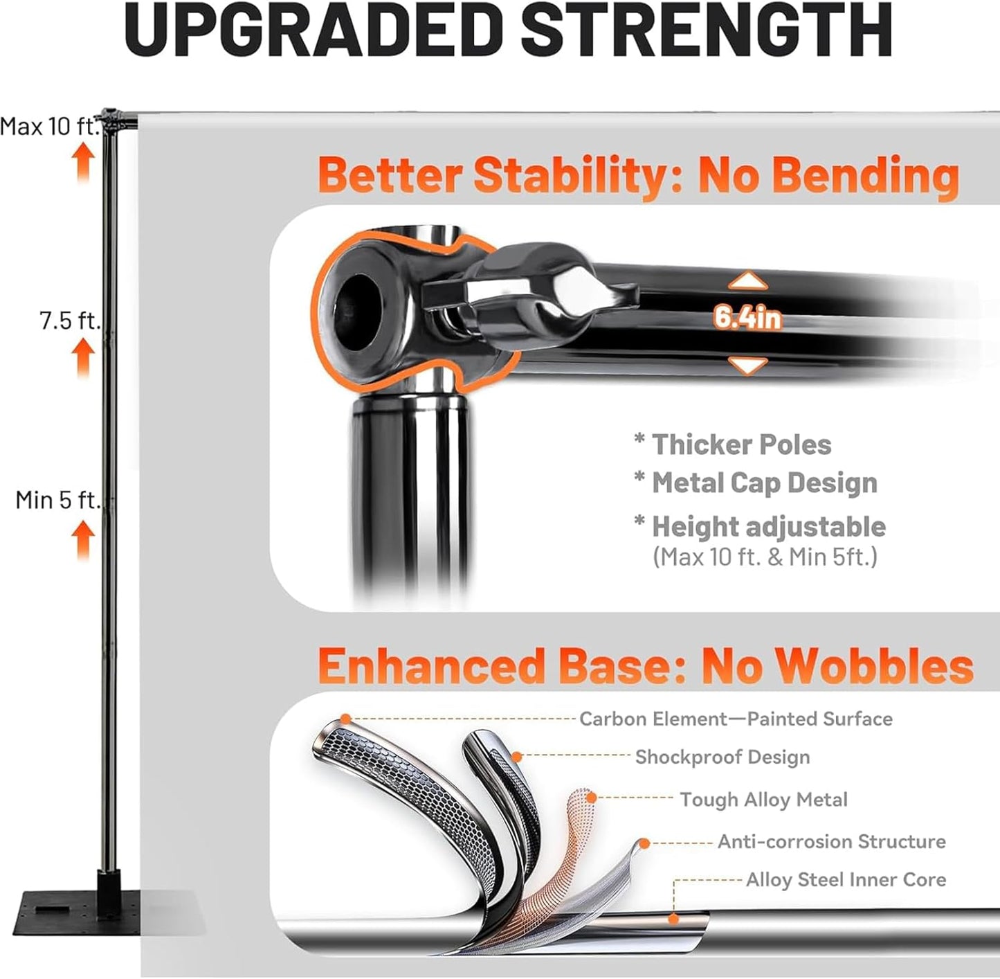 Heavy Duty Pipe and Drape Frame Kit 10x10ft Adjustable Height/Width Photography Background Support Poles All-Metal Construction Backdrop Stand for Party, Birthday, Wedding - Black