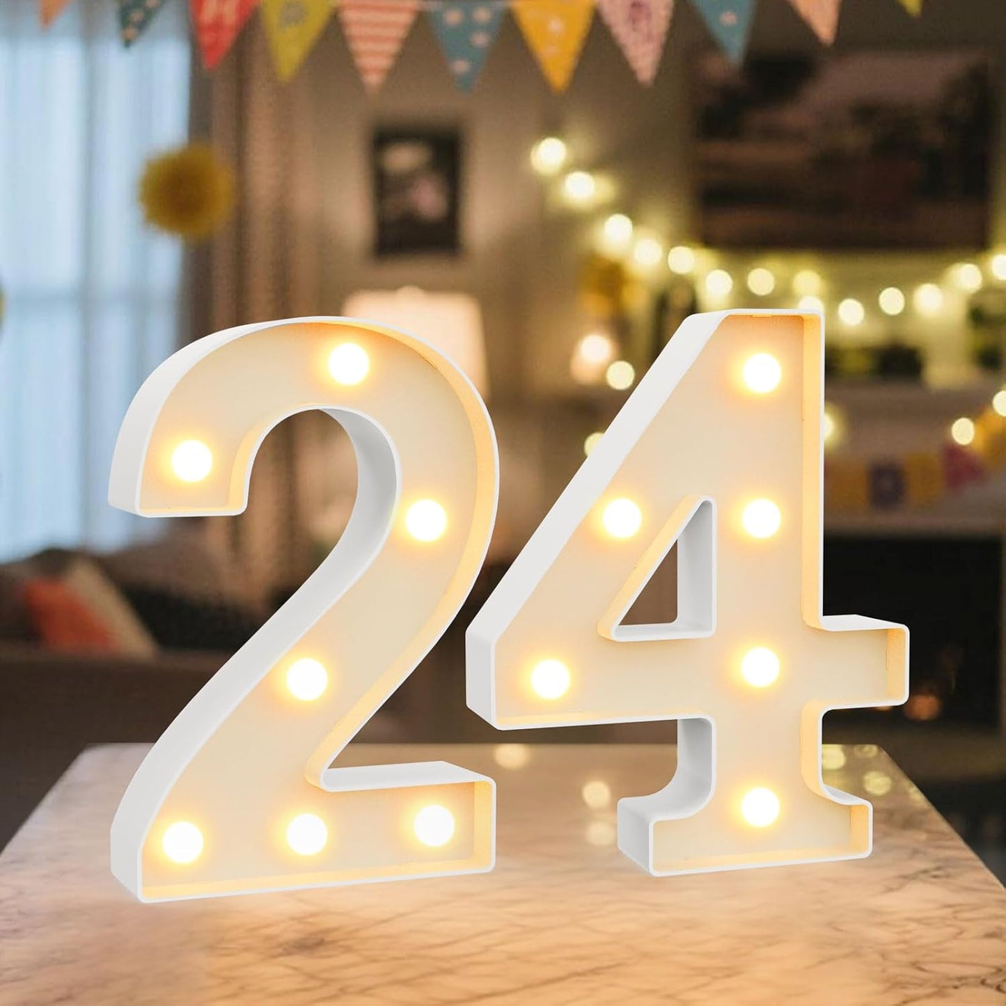 LED Marquee Light Up Numbers Sign - Lighted Birthday Numbers Sign for 24th Birthday Party Decoration, Bar Wall, Home, Table Room, Wedding and Christmas Decorations, Number 24
