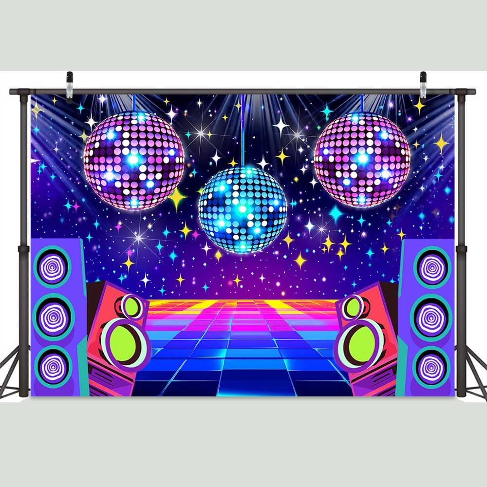 Dance Party Backdrop Retro 80s 90s Theme Stage Dance Ball Music Birthday Party Decoration DJ Photography Background 8 x 6 ft for Baby Shower Picture Photo Shoot Polyester Fabric,Multi2