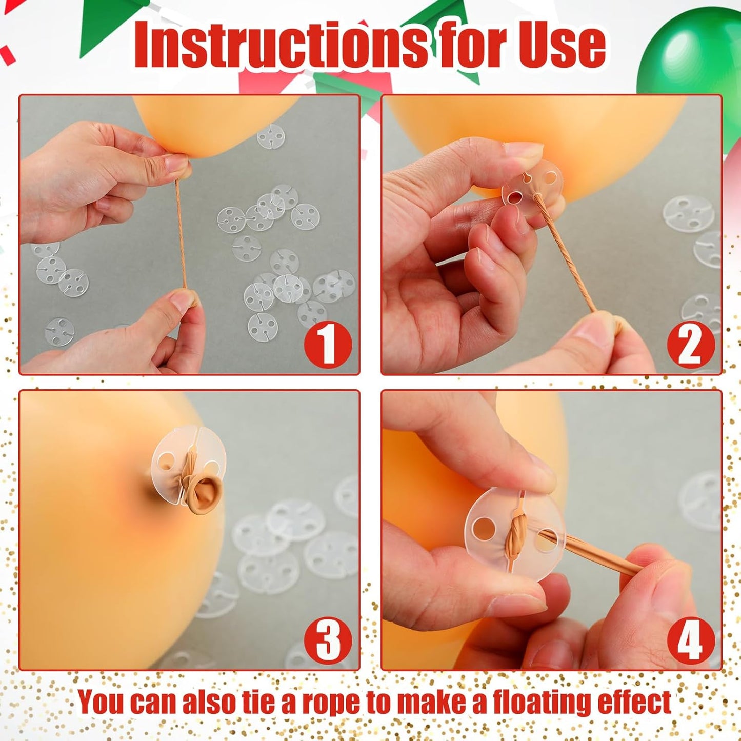 Kigley 200 Pcs White Clear Balloon Clips for Sealing Plastic Round Tie Tool, Fasteners for Quick Knotting, Wedding Party Birthday Christmas Arch Accessories, 23 x 2 mm