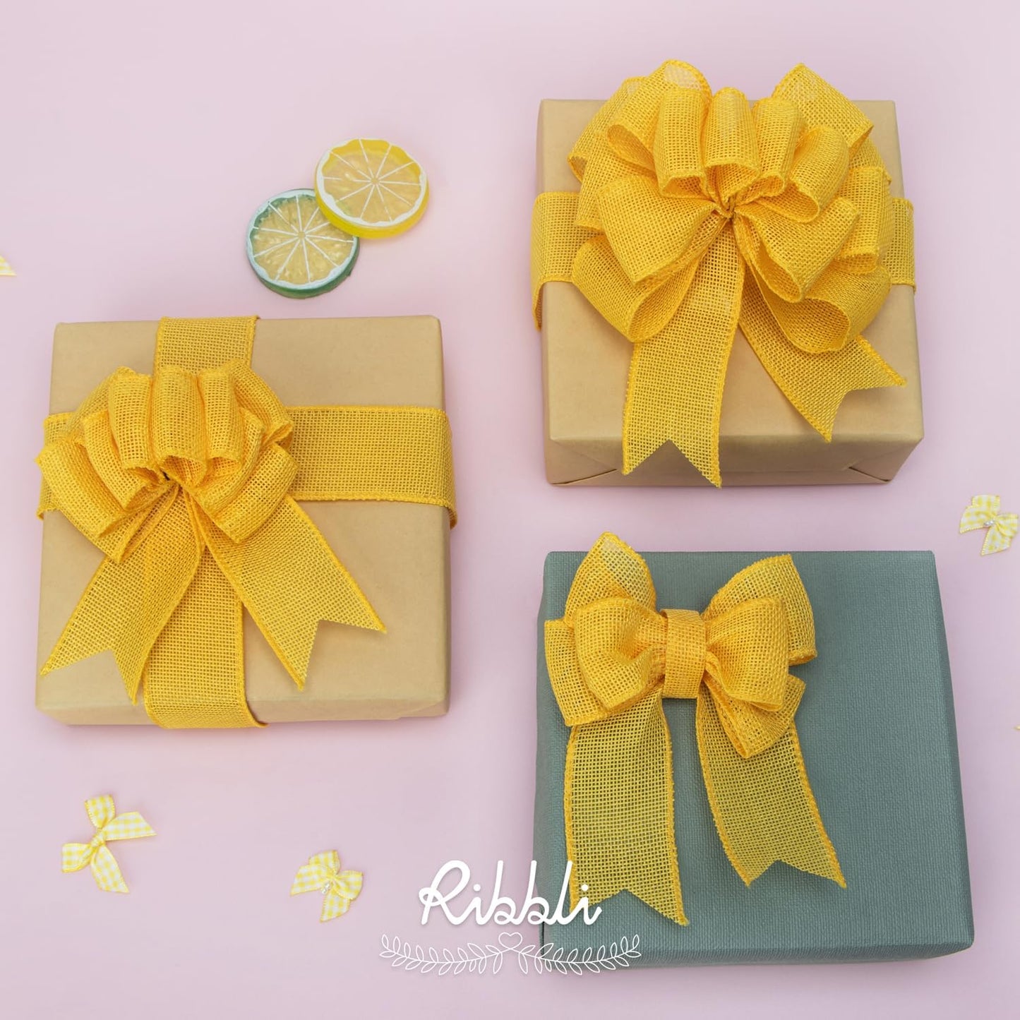 Ribbli Yellow Burlap Wired Ribbon,1-1/2 Inch x 10 Yard, Wired Edge Ribbon for Big Bow,Wreath,Tree Decoration,Outdoor Decoration