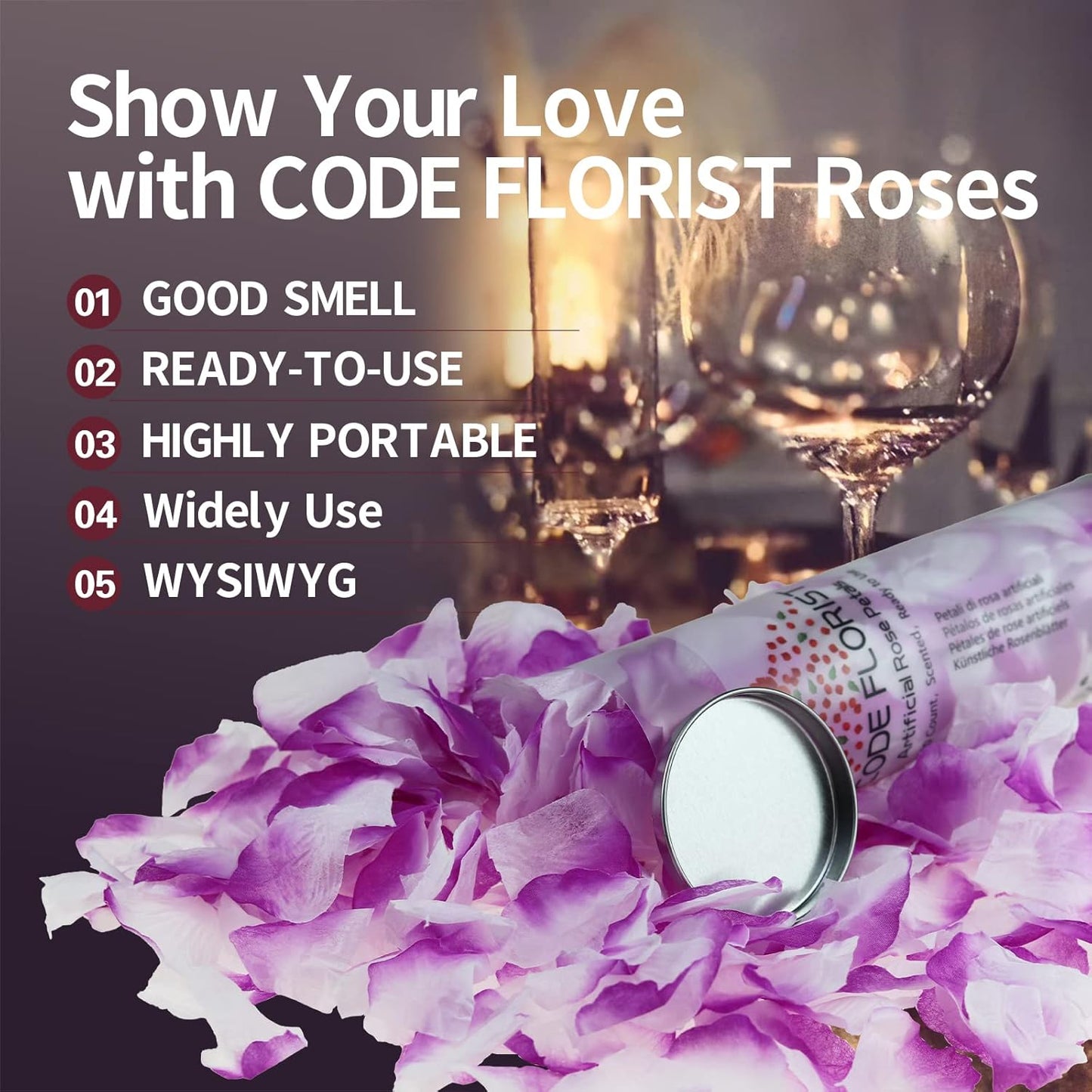 CODE FLORIST 1100 PCS Purple-White Silk Rose Petals for Valentine's Day,Romantic Night,Wedding,Proposal Anniversary Flower Decorations(Separated,Scented)