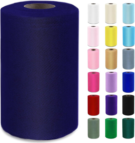 Navy Blue Tulle Fabric Roll 6”by 100 Yards (300 ft) Soft Tulle Spool for DIY Crafting Favor Supplies, Tutus, Wedding, Party Decorations, Gift Wrapping