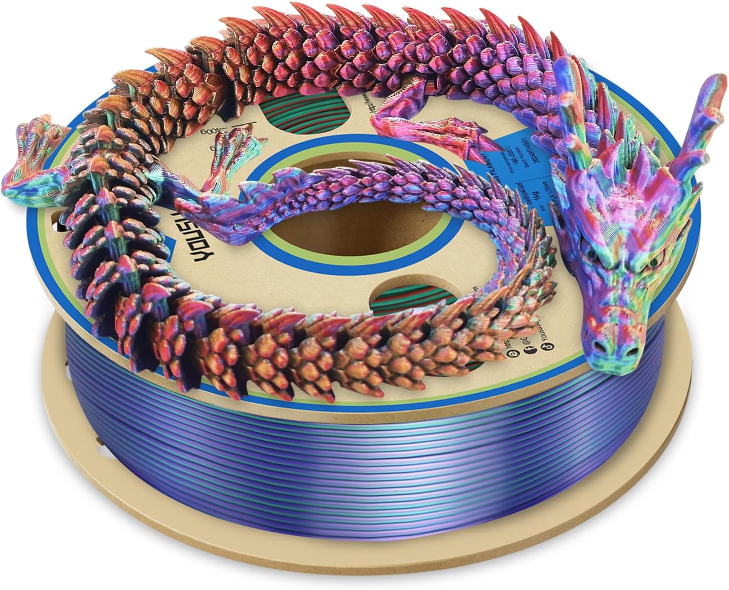 YOUSU 3D Printer Filament 1.75mm,Tri-Colors PLA Filament,Shiny Silk Coextruded PLA, Silk Green Purple Copper Filament, 1kg/2.2lbs