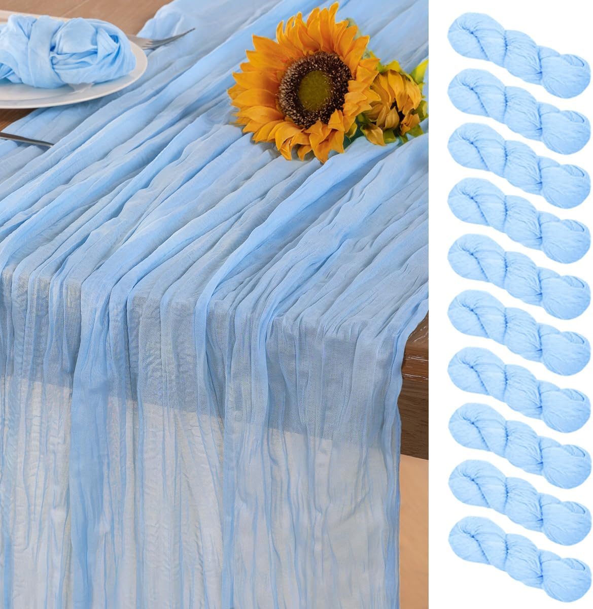 Baby Blue Cheesecloth Table Runner 10 Pack Fall Table Runners Boho Gauze 120 Inches Light Blue Cheese Cloth Fall Table Decorations for Thanksgiving Wedding Bridal Baby Boy Shower Party