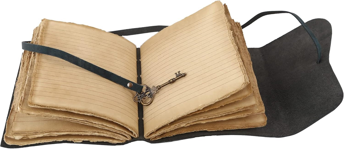 Leather Journal with Lined and Unlined Deckle Edge Paper 8x6 inch and Vintage Key | Handmade Writing Notebook Diary | Bound Daily Notepad for Men & Women Medium, Sketch/Writing pad for Artists