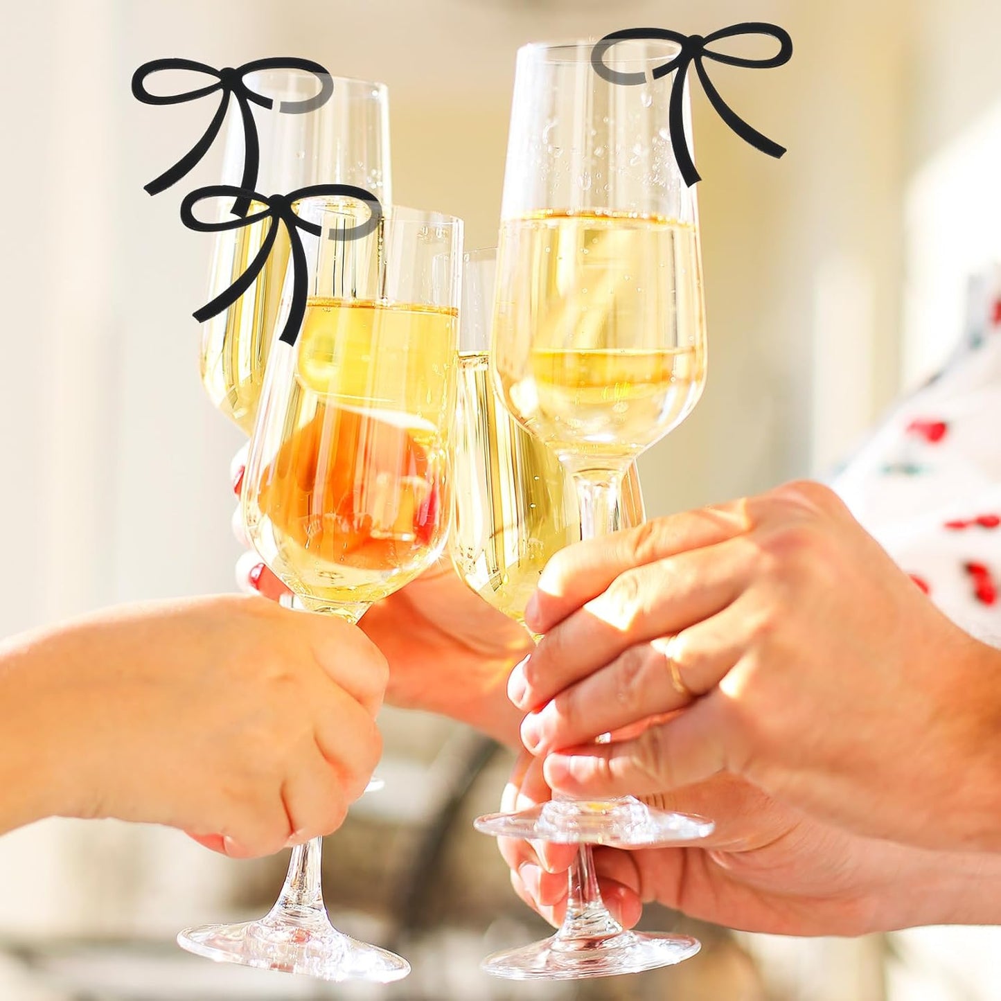 20 Pcs Bows for Champagne Glasses, Acrylic Drink Tags, Bows Drink Charms, Wine Glass Charms Black Bow Decor for Bachelorette Birthday Wedding Coquette Tasting Party Decor Accessory