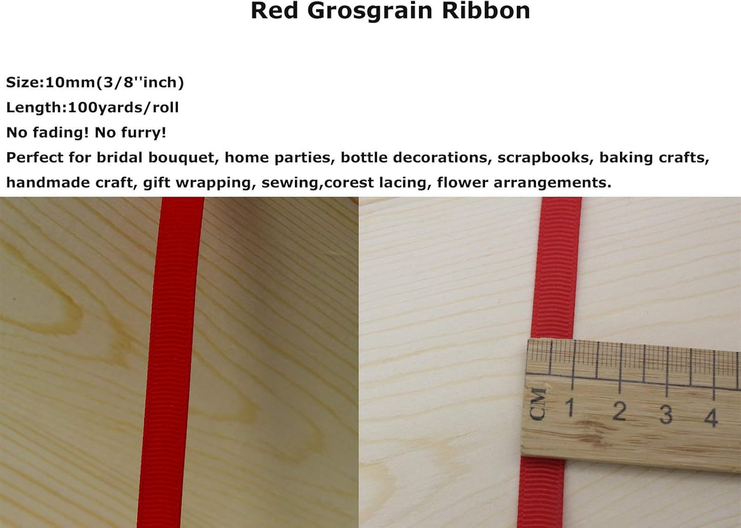 Jesep One Roll 100 Yards 3/8" Soild Grosgrain Ribbon Boutique Gift Wrapping Package Ribbon, DIY Crafts Bow Hair Headband Accessories Assorted Ribbon#235 (3/8" 10mm, Red)