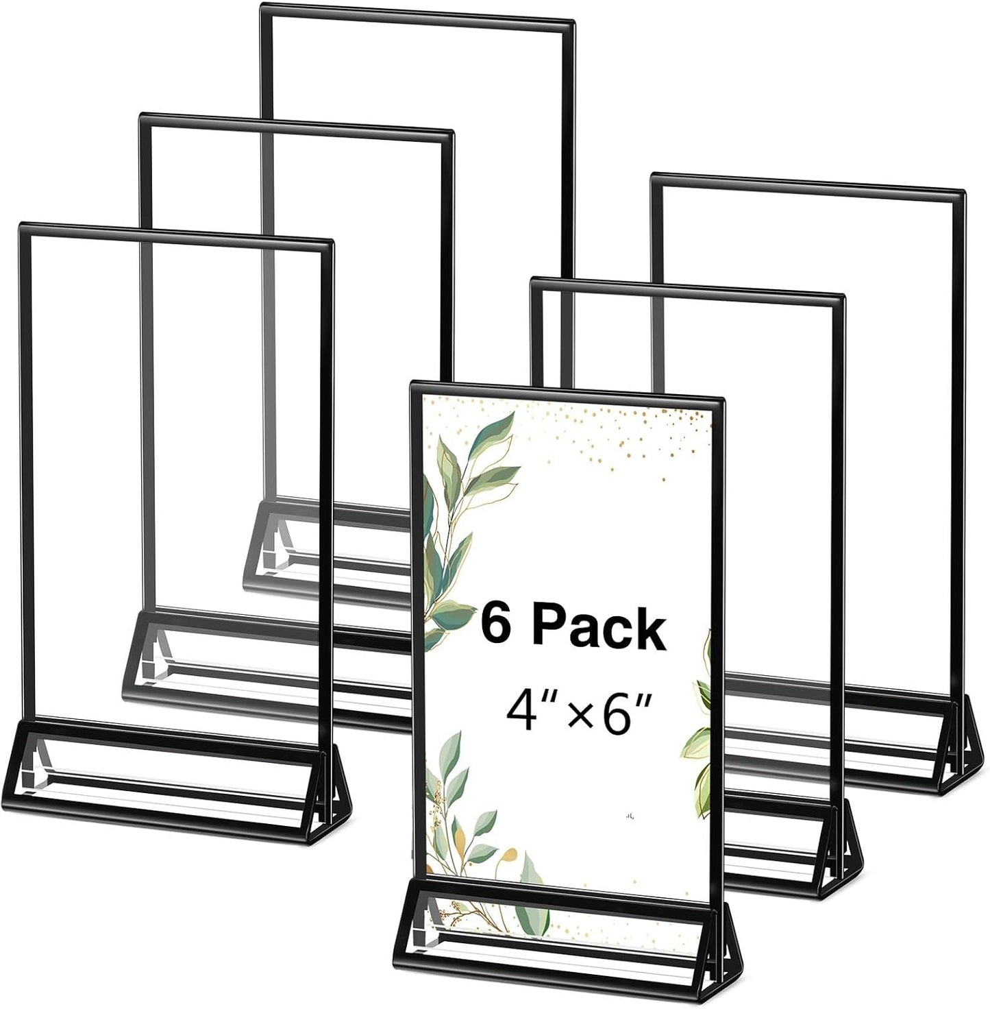 Zonon Acrylic Sign Holder 5x7, 6 Pack Vertical Double Sided Menu Display Stand with Borders, Double Sided Wedding Table Menu Holders Picture Frames for Restaurant, Christmas Party(4 x 6 Inch)