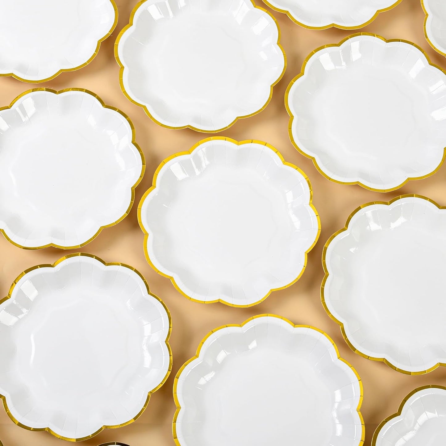 White Golden Party Plates Gold Foil Dessert Paper Plate 7inch Scalloped Edge Disposable Cake Plates for Tea Party Birthday Bridal Baby Shower Wedding Party Supplies (24, White)