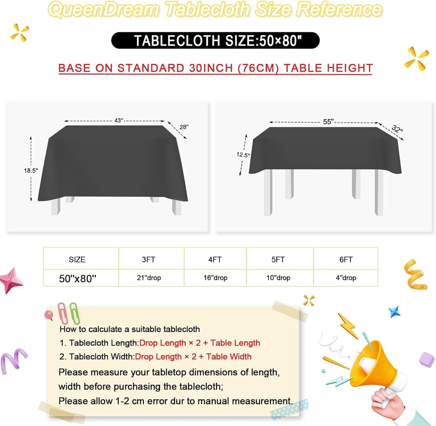 QueenDream Sparkly Sequin Tablecloth - Black Table Cloth 50x80 Inches Rectangle Table Overlay Fabric for Birthday Parties Baby Shower Decoration