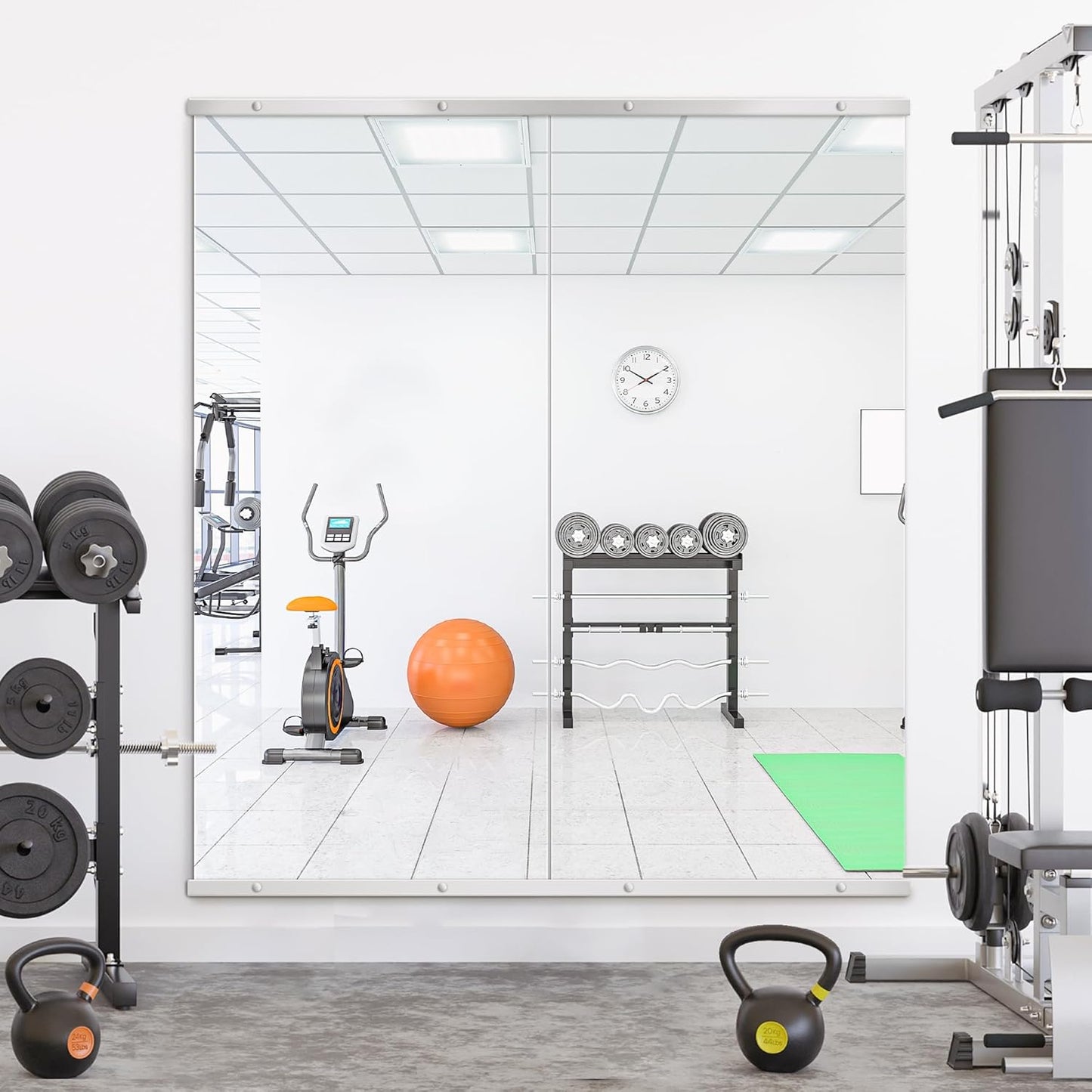 Home Gym Mirror for Wall, Mirror Full Length,56x28x2PCS,Glass Frameless Body Large Mirror for Home Gym, Workout,Bedroom, Garage(Silver)