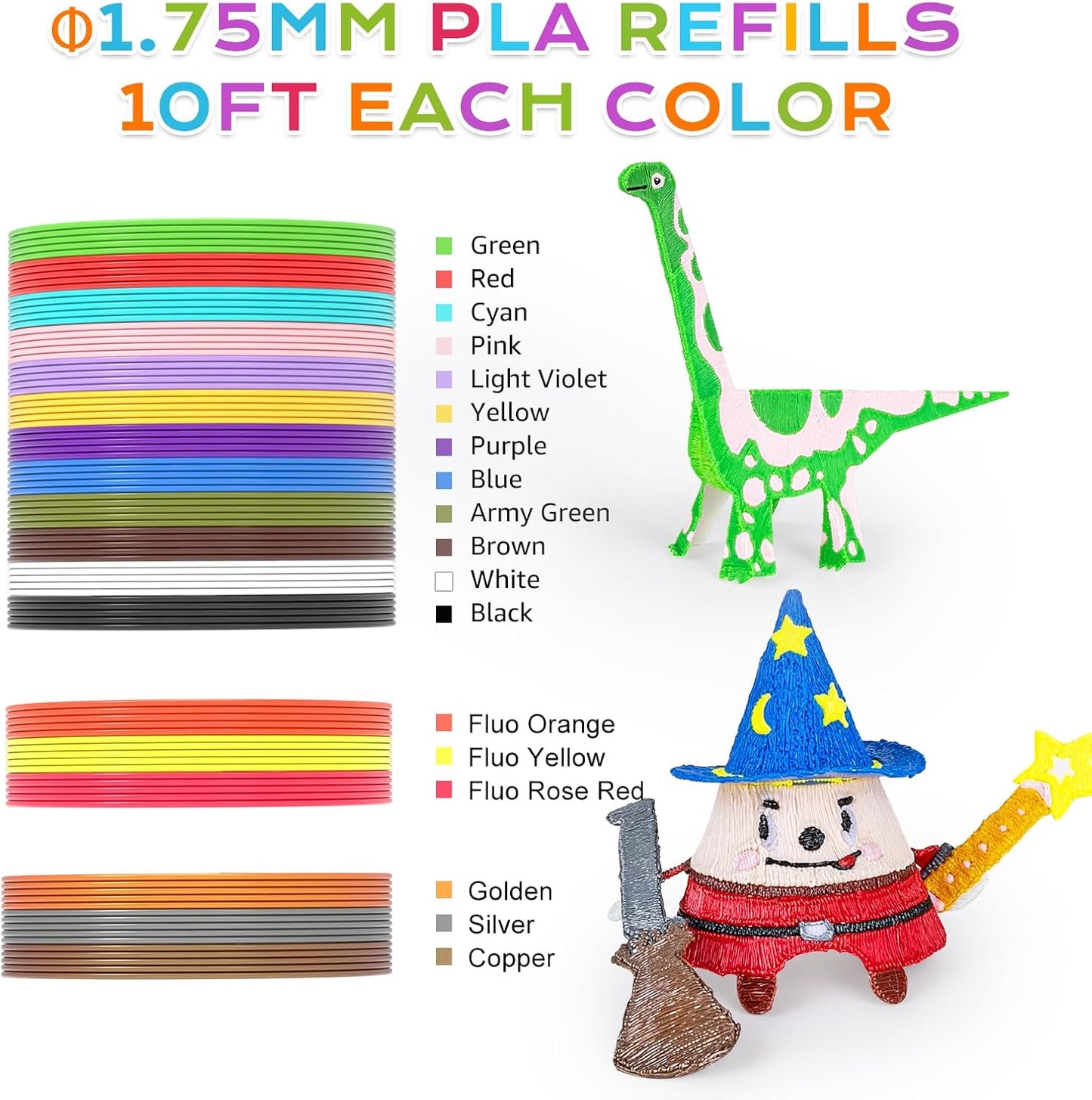 FIROS 3D Pen Filament Refills, 18 Colors 3D Pen PLA Filament, Each Color 10 Feet, Total 180 feet 3D Printing Pen PLA Filament, Compatible with SCRIB3D MYNT3D 3D Pen, Not Suitable for 3Doodler