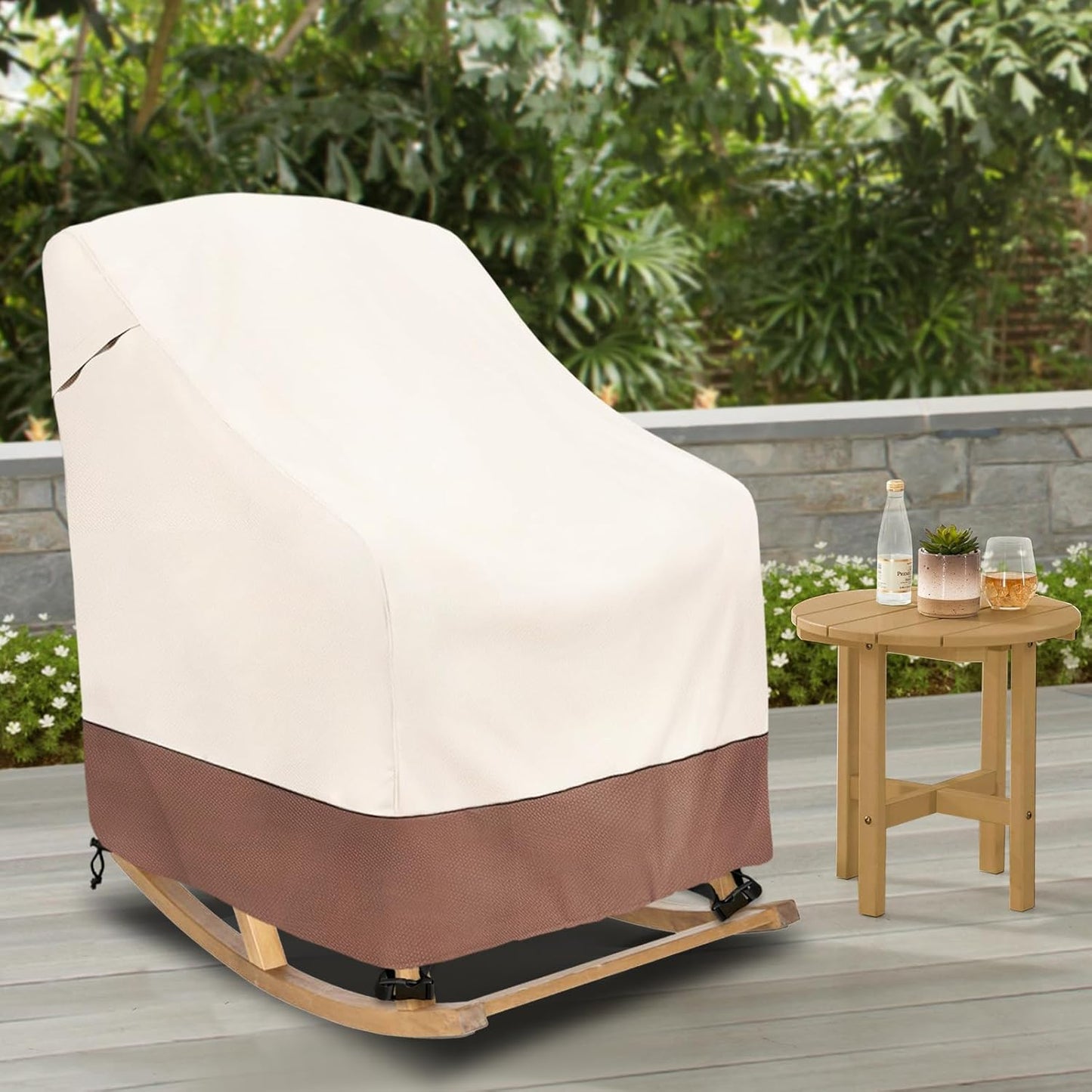 Okcool Patio Rocking Chair Cover 2-Pack,Rocking Chair Covers for Outdoor Furniture, 27''W x 34''D x 45''H Inch,Rocking Chair Covers Waterproof,Beige & Brown