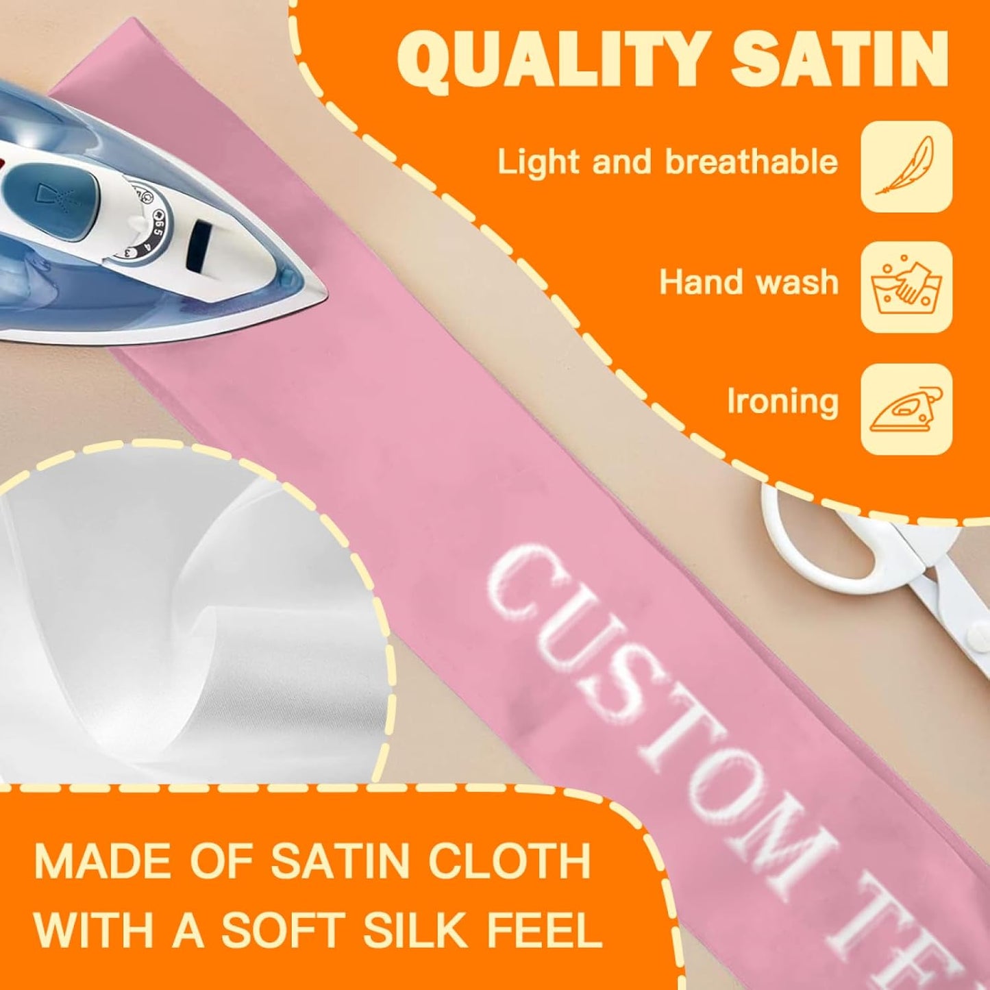 Custom Sash,Personalized Birthday Sash with Text Photo,Customized Bachelorette Sash Quote Sash Bride to Be Sash Color Optional (No decorative edge, Pink)