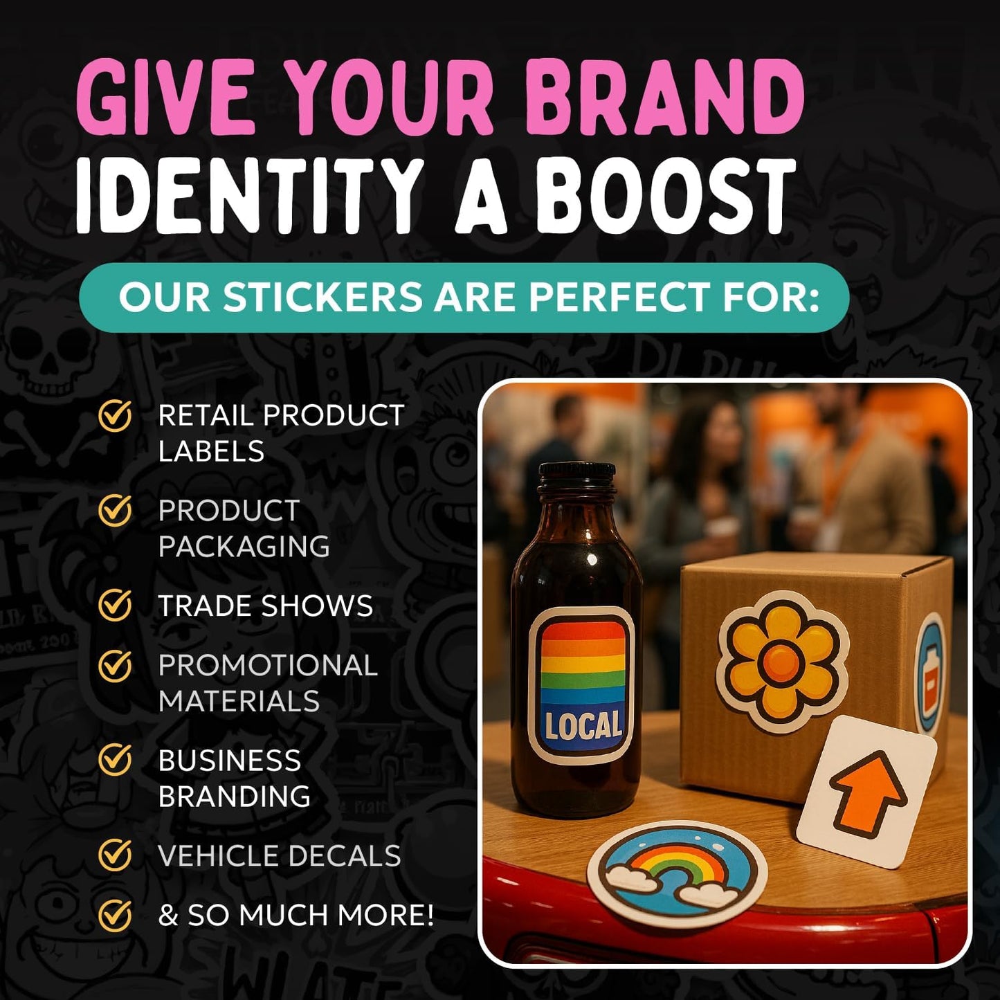 Custom Labels | Waterproof Stickers | Set 20-1000 | 1 inch to 12 inch | Small to Large Personalized Sticker Business Logo Sticker | Product Labels for Small Business