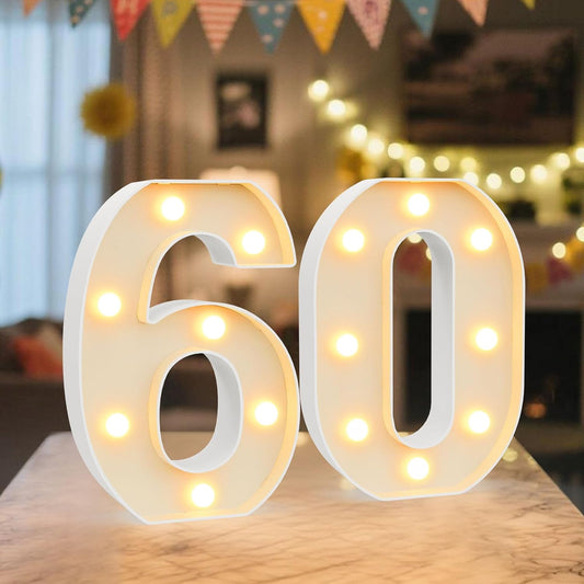 LED Marquee Light Up Numbers Sign - Lighted Birthday Numbers Sign for 60th Birthday Party Decoration, Bar Wall, Home, Table Room, Wedding and Christmas Decorations, Number 60