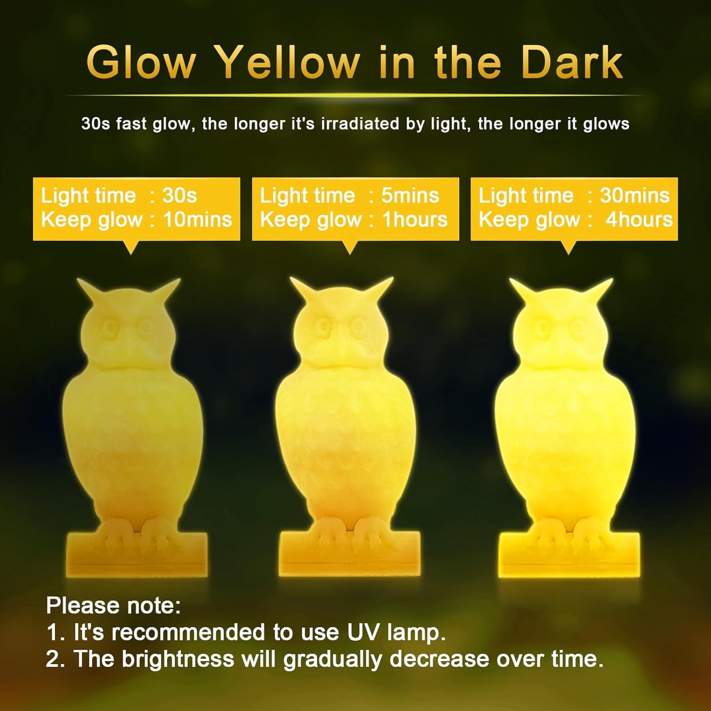 YOUSU 3D Printer Filament 1.75mm PLA Filament Glow in Dark PLA Filament Yellow 3D Printing Filament 1kg(2.2lbs) Spool.