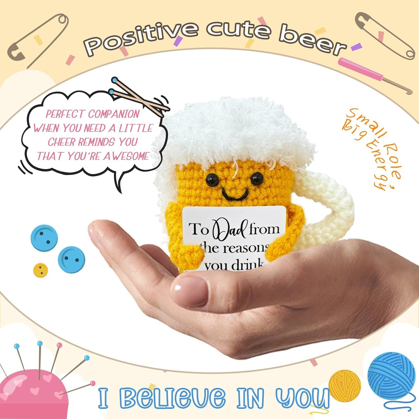 Emotional Support Crochet Beer,Drinker Gift for Men,Dad Ideals Gifts,Funny Stuff,Cute Crochet Beer Home Decor for Housewarming Gift,Friendship Gifts,Christmas Stocking Stuffers