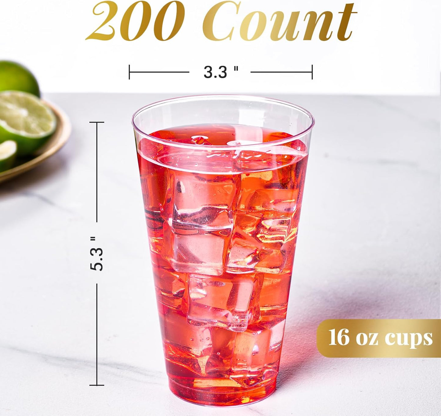 FOCUSLINE 200 Pack 16 oz Clear Plastic Cups, Large Disposable Cups Plastic Party Cup, 16 Ounce Heavy duty Clear Cups for Party, Thanksgiving, Halloween, Christmas