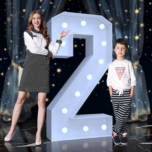 4FT Marquee Light Up Numbers 2 – Cool White LED, Easy to Assemble Foam Board with Back Support, Large Marquee Light Up Numbers for Birthday, Wedding, Party, Anniversary, Baby Shower Decor