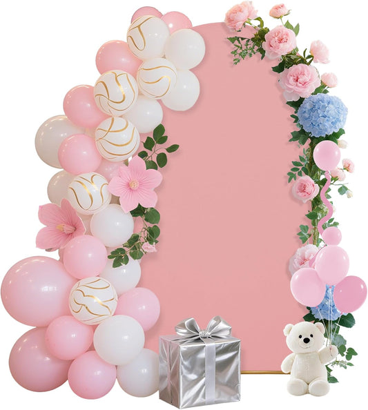 6.6FT Wedding Arch Covers Arch Backdrop Cover Arch Stand Covers Set Arch Cover Spandex Fabric Stretchy Backdrop for Wedding Birthday Party Decoration Baby Shower (Light Pink)